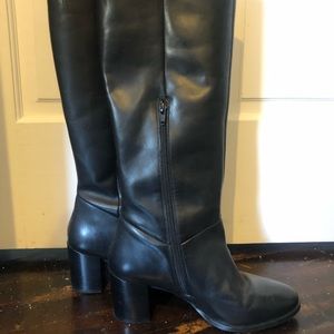 Black, knee high heeled boots from anthropology